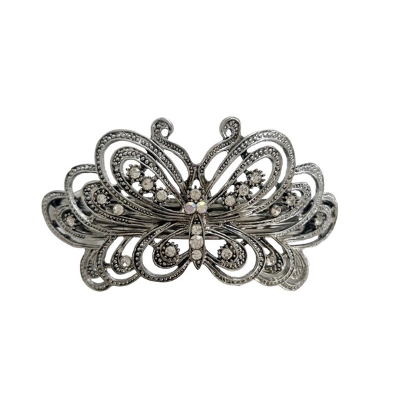 Accessories - Silver Rhinestone Butterfly Hair Barrette